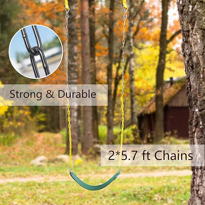 PACEARTH Swing Seat Support 660lb with 68.9 inch Anti-Rust Chains Plastic Coated 23.6 inch Tree Hanging Straps and Locking Buckles Outdoor Playground Tree Swing-Green