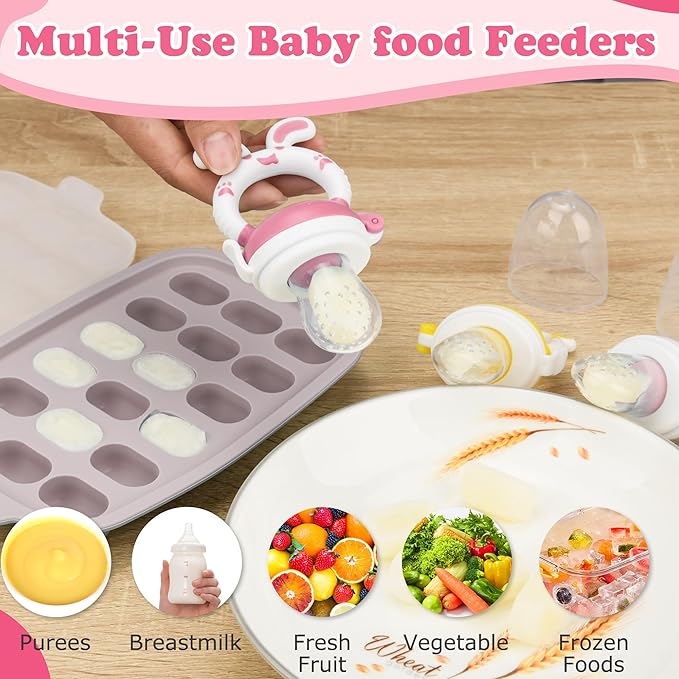 WAJIAYON Easter Bunny Baby Fruit Feeder/Food Feeder Pacifier - Infant Teething Feeders | Silicone Teether Feeder Baby | Food Pacifier for Babies Easter Gifts for Boys and Girls - Rabbit