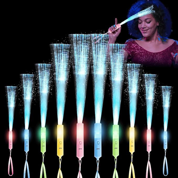 28 Pcs Sparkler Firework Sticks Glow Fiber Optic Wands, LED Flashing Sticks Light Up Toy for Adults Kids, Glow in The Dark Party Supplies Favor Bulk Magic Rave Decoration for Wedding Christmas Easter