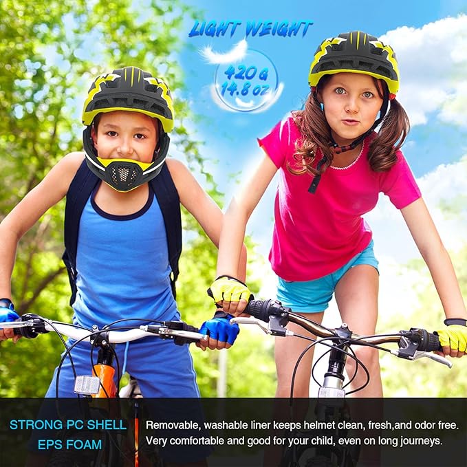 Lixada Kids Bike Helmet Adjustable Detachable Full Face Helmet for Cycling Helmet for Children Bicycle, Skateboard, Scooter, Protective Gear (20.5-22 Inches)