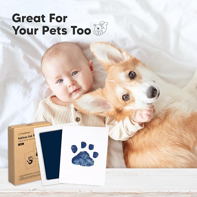 4-Pack Inkless Baby Hand and Footprint Kit - Mess Free Ink Pad for Newborn Keepsake, Dog Nose & Paw Print Kit, Clean Touch Ink Pad for Baby Hand & Footprints, Ideal New Mom Gifts (Navy, L)