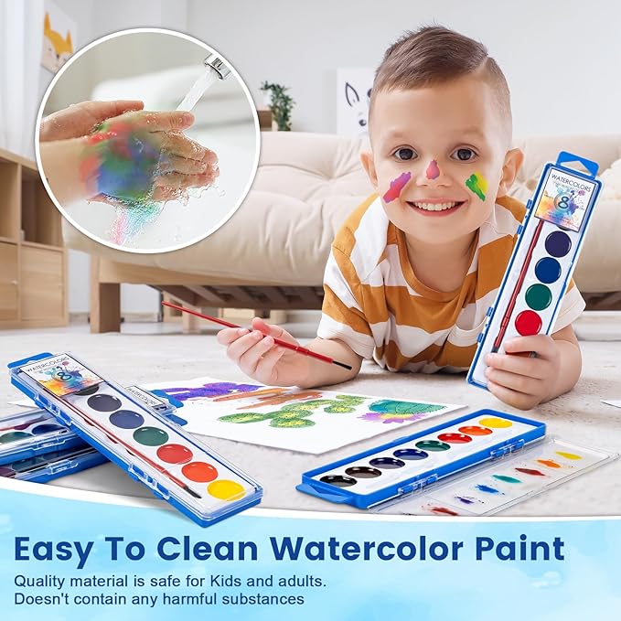 36 Pack Watercolor Paint Set Bulk,8 Colors Washable WaterColor Paint for Kids, Water Color Paint with Brushes, Ideal Gift for Party Favors, Art Supplies for School Classroom Home