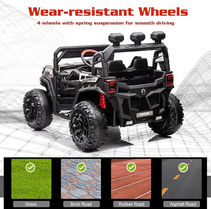 4x4 Kids Ride On Car with Remote Control, 24V Battery Powered Ride On Truck 4WD/2WD Switchable Electric Car for Kids Ride On UTV for Boys with Car Key LED Lights Music, Black…
