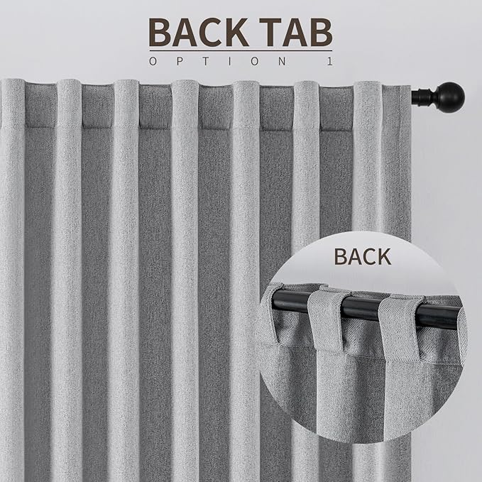 Joydeco Faux Linen Blackout Curtains for Bedroom,Light Grey Blackout Curtains 120 inches long,100% Blackout Solid Thermal Insulated Window Drapes Luxury Decor for Living Room（W52xL120 Inch,Light Grey）