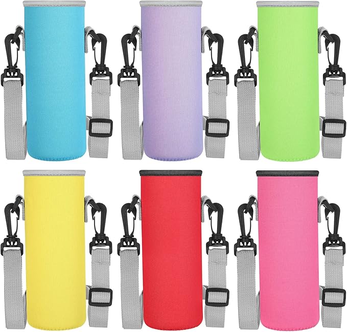 Rtteri 6 Pcs Neoprene Water Bottle Carrier Bag with Adjustable Shoulder Strap 32oz Insulator Water Bottle Cover Holder Cooler Sleeve for Stainless Steel/glass/plastic (Stylish)