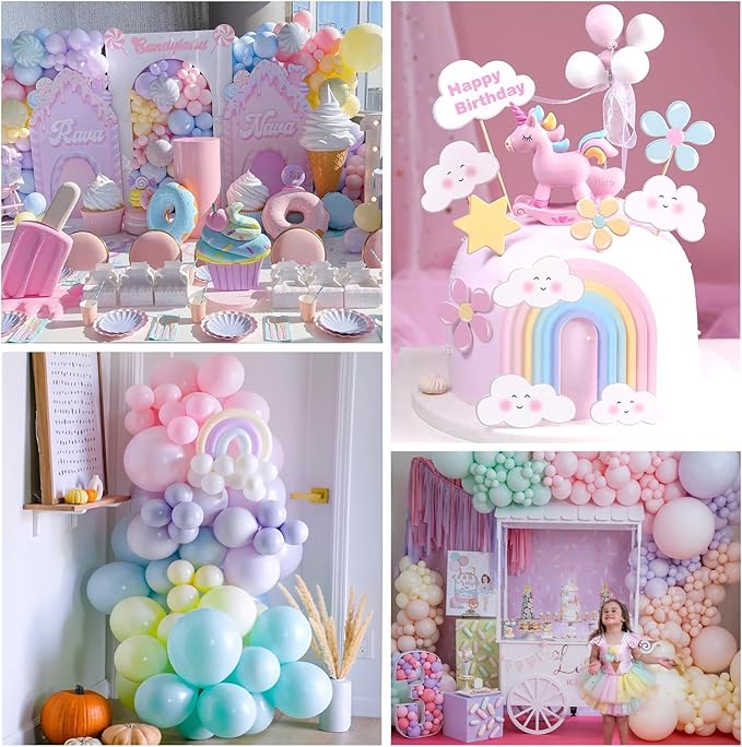 4th Birthday Decorations Girl Pastel, Slmeno 219Pcs Pastel Rainbow Balloon Arch Garland Kit, with Number 4 Balloons,Banner,Cake Toppers,12 3D Butterfly for 4 Year Old Girl Birthday Easter Party Decor