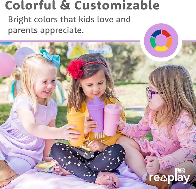 Re-Play Sippy Cups for Toddlers - 10 Oz. Reusable Spill Proof Cups for Kids, Dishwasher/Microwave Safe - Made in USA - Set of 4-3.13" x 6.25" - Grinchmas
