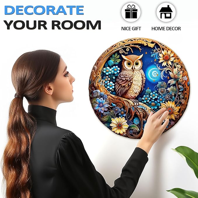 masseruon Owl Jigsaw Puzzles for Adults, 300 Piece Puzzles for Adults-Moonlight Owl(L, 13.4x13.4in), Unique Round Jigsaw Puzzles, Beautiful Animal Shaped Puzzles, Christmas Family Game Birthday Gift