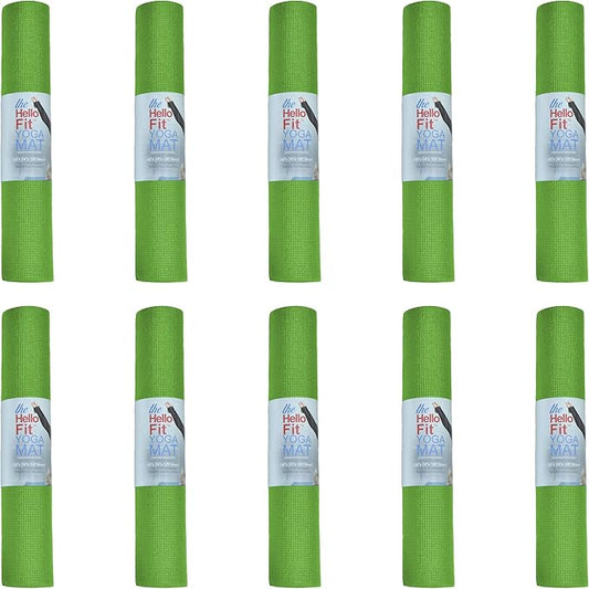 Hello Fit 10-Pack Yoga Mat, 68" x 24" Non Slip Exercise Mat, 4mm Thick Gym Mat for Fitness and Stretching, Bulk Non Toxic Yoga Mats for Schools and Studios