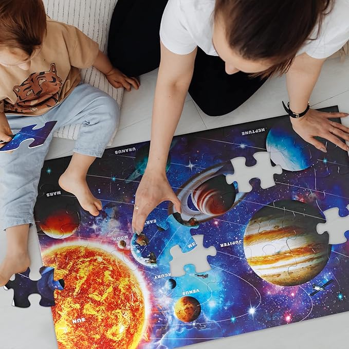 Jumbo Floor Puzzle for Kids Ages 4-8,Solar System Jigsaw Puzzles,48 Piece Space Large Puzzles for Toddler Ages 3-5,Preschool Learning Planets Toys Christmas Birthday Gift for Boys Girls