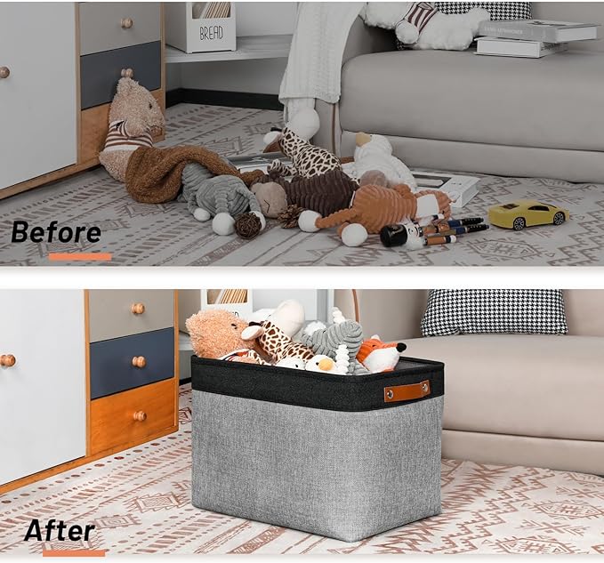 DULLEMELO Fabric Storage Bins - Decorative Large Baskets for Home Shelves & Bedroom, Canvas Toy Organizers (Black & Gray)
