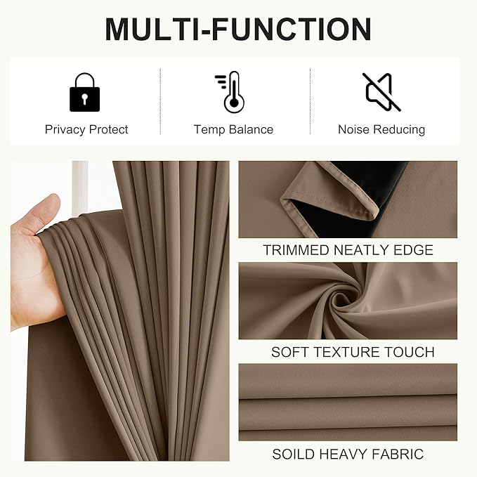 NICETOWN 100% Blackout Curtains for Bedroom 84 inch Long Thermal Insulated Blackout Curtains for Living Room, Energy Saving Grommet Drapes for Patio Door (1 Pair, Khaki, 42W x 84L)