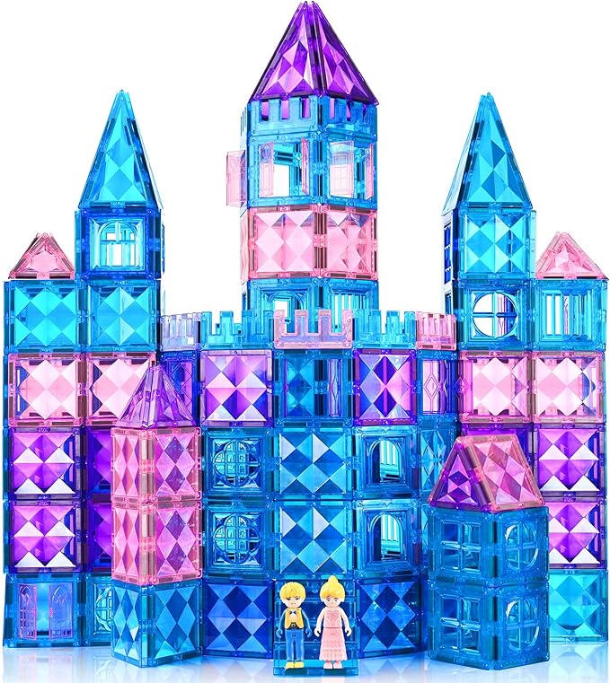 102PCS Ice Castle Magnetic Tiles, 3D Building Blocks STEM Educational Kids Toys for Pretend Play, 3 4 5 6 7 8 Year Old Birthday Gifts for Boys and Girls, Preschool Learning Toys for Birthday