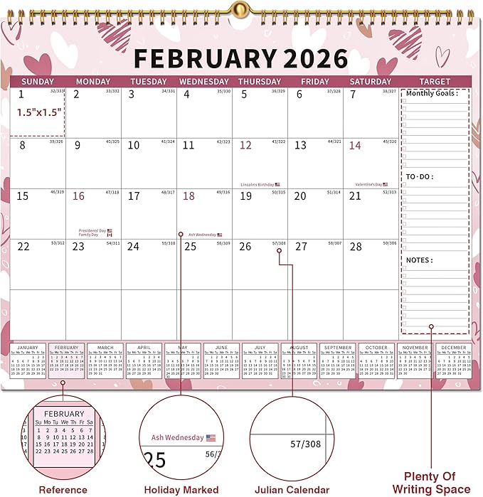2025-2026 Calendar, 18 Month Wall Calendar 2025-2026 Hanging Spiral Bound Magnetic Fridge Desk Calendars 15" x 12", Jul 2025 - Dec 2026, A- Small Colorful