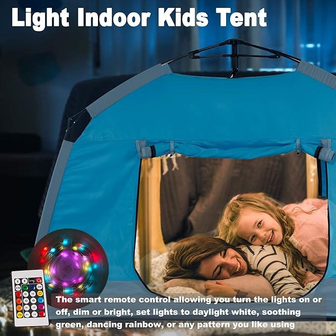 Easy Set Up Kids Playhouse with Nice LED Light Strip and 3 Large Opens,Portable Children Play Tent & Privacy Room for Indoor & Outdoor Games with Carry Bag-Free Space for Toddlers-Birthday Gifts