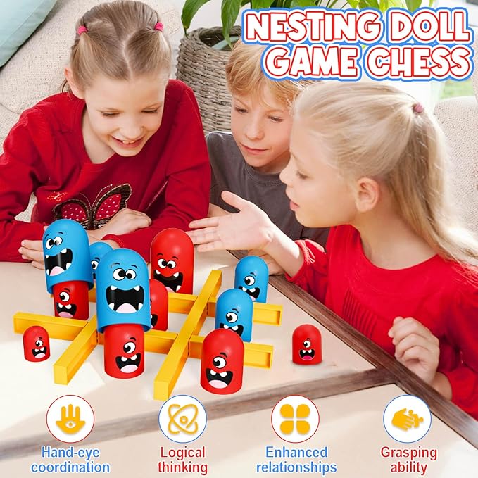 Tic Tac Toe Game: Kids’ Board Game Nesting Tic Tac Toe Strategic Board Game for Kids and Adults, Strategy Head to Head Games Boosts Logical Thinking Suitable Party Family Tabletop Games