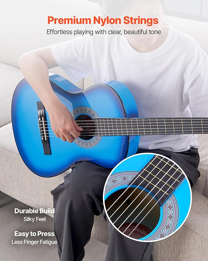 VEVOR Acoustic Guitar, Classical Guitar Starter Kit for Beginners, with Nylon Strings, Basswood Guitar, for Kids Adults Girls Boys Students