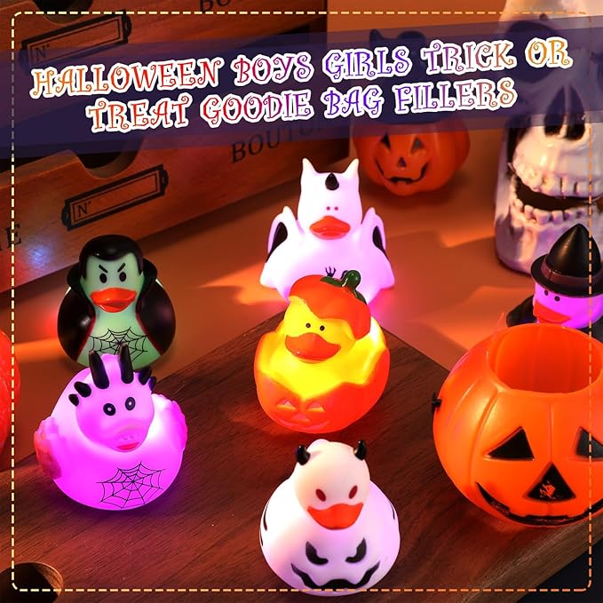 Halloween Rubber Duckies in Bulk Glow in The Dark Rubber Ducks Light up Halloween Mini Duckies Bath Toys for Halloween Party Favor Decor Pool Bathtub Baby Shower Toy Gifts for Kids(48)