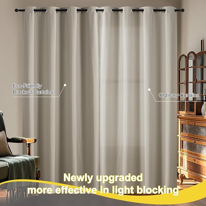NICETOWN Blackout Curtains for Bedroom, Grommet Privacy 100% Blackout 96 inches Length Thermal Insulated Curtains for Living Room, 2 Panels, 52W x 96L, Natural