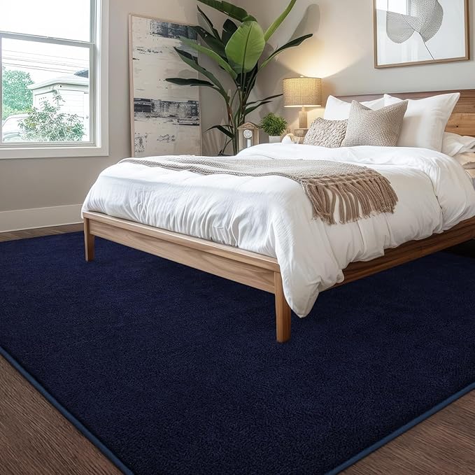 Kimicole 6x9 Washable Area Rugs for Living Room Bedroom, Large Low Pile Ulta-Thin Solid Color Rug, Non-Slip Soft Fluffy Carpet for Nursery Kids Room Dorm Room Home Decor (Navy Blue)