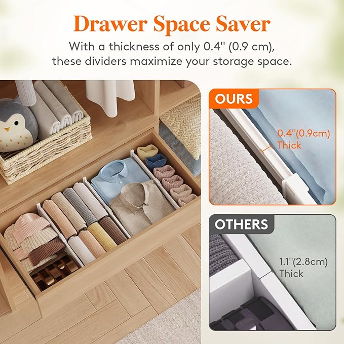 Lifewit 14 Pack Drawer Dividers 4" High, 10.5-16.5" Dresser Drawer Divider, Adjustable Drawer Organizers for Clothes, Plastic Drawers Separators for Dresser, Bedroom, Bathroom, Kitchen, Office