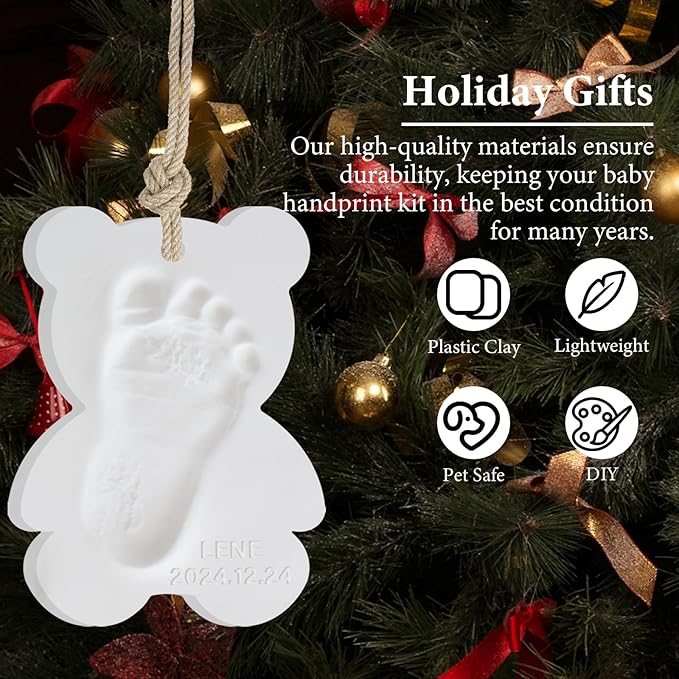 Baby Handprint Footprint Keepsake Ornament Kit, Personalized Baby Foot Printing Kit for Newborn Clay Impression Handmade DIY Imagination to Create