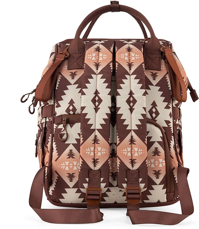 Wrangler Aztec Backpack Organized Daypack Travel Baby Bag with Stroller Strap and Side Bottle Pockets WG2204-9110BR