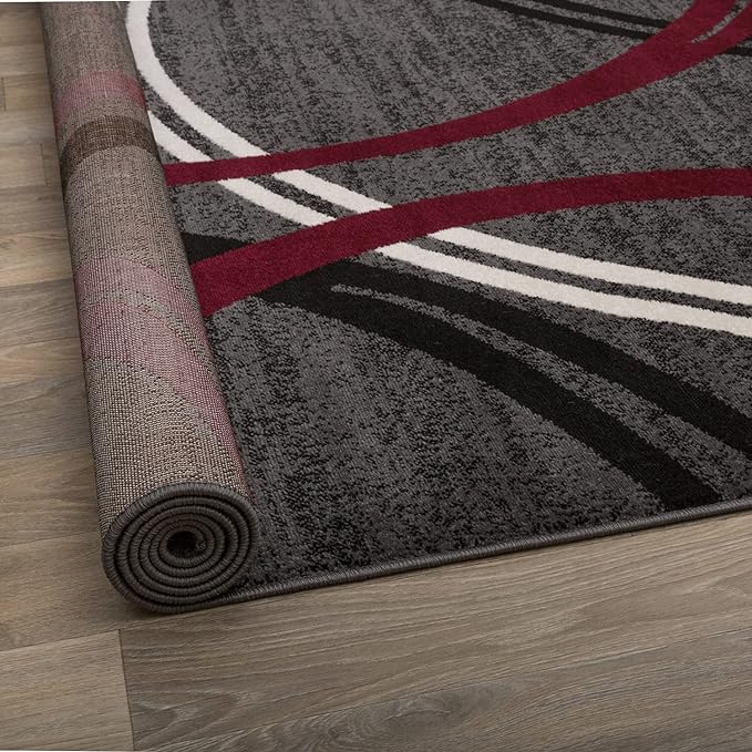 Rugshop Modern Wavy Circles Design Runner Rug 2' x 10' Red