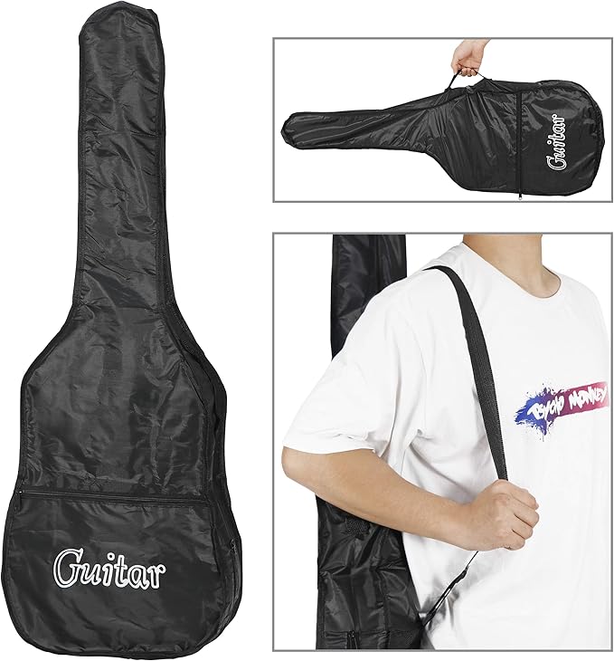 Smartxchoices 6 String 38" Acoustic Guitar Bundle with Gig Bag Strap Pitch Pipe Extra Strings Set Pick for Beginners Starter Kids Girls Youths Students Right-handed (Black)