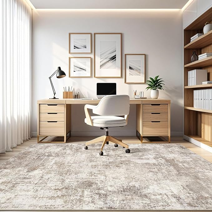 8x10 Area Rugs Living Room: Washable Large Abstract Soft Rug Stain Resistant Indoor Floor Non-Slip Accent Carpet for Women Modern Home Enthusiasts Aged 25-45 - Bedroom Nursery Playroom- Beige Brown