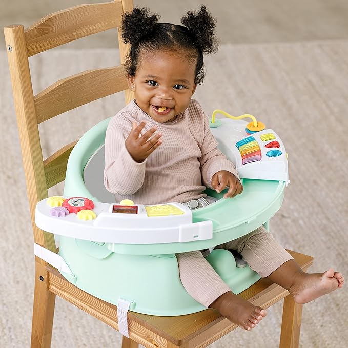 Infantino Music & Lights 3-in-1 Discovery Seat and Booster - Convertible Booster, Infant Activity Seat and Feeding Seat with Electronic Piano for Sensory Exploration, for Babies and Toddlers, Mint