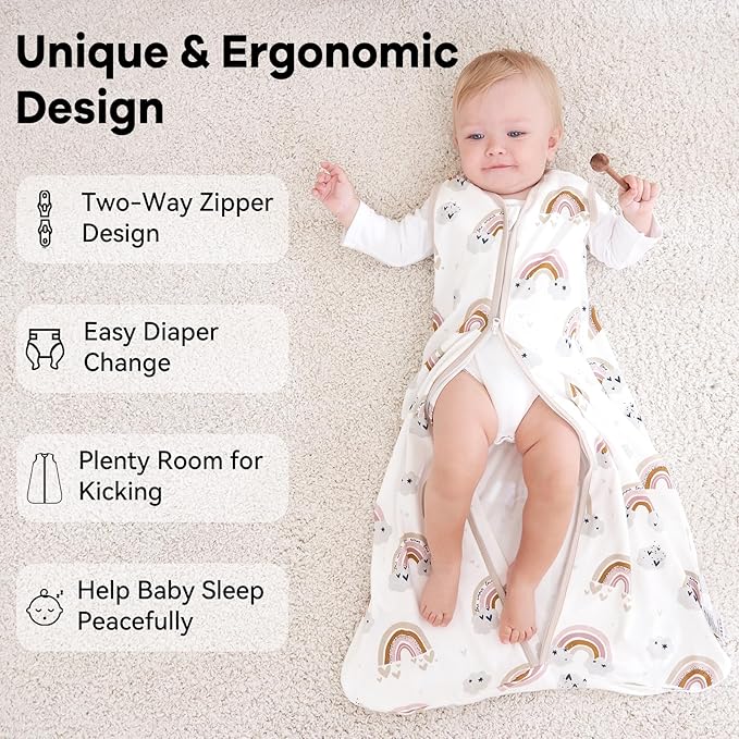 Baby Sleep Sack 12-18 Months 0.5 Tog Wearable Blanket Baby, 3 Pack 100% Cotton Lightweight Sleeping Sack with 2-Way Zipper for Infant Toddler Apricot White Sun Clouds