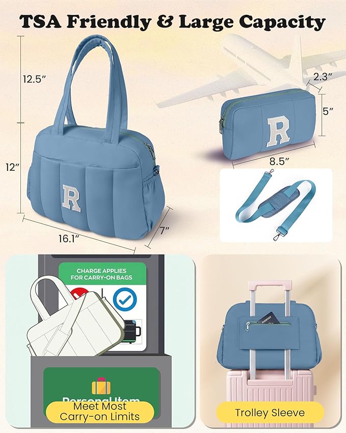 Initial Duffle Bag, Yoga Bags for Women，Overnight Bag with Wet Pocket，Lightweight Work Bags Personalized Gym Tote with Makeup Pouch-Gift Ideas for Preteen