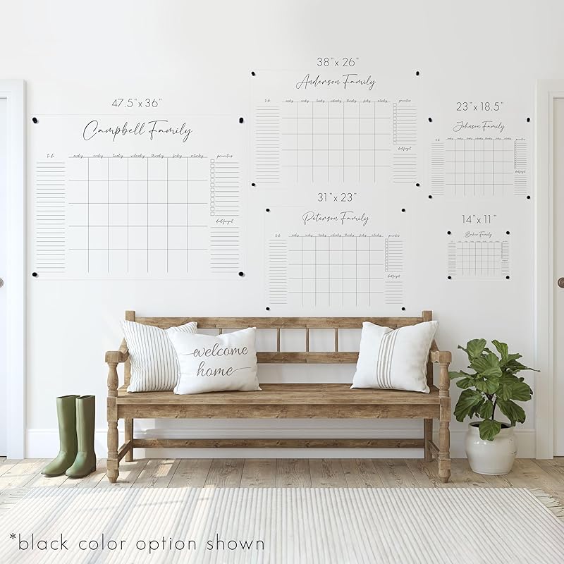 Personalized Clear Acrylic Calendar for Wall, Calendar Whiteboard for Wall, Dry Erase Wall Calendar, Wall Calendar Organizer System for Home (Cursive, Navy, 38"W x 26"H)