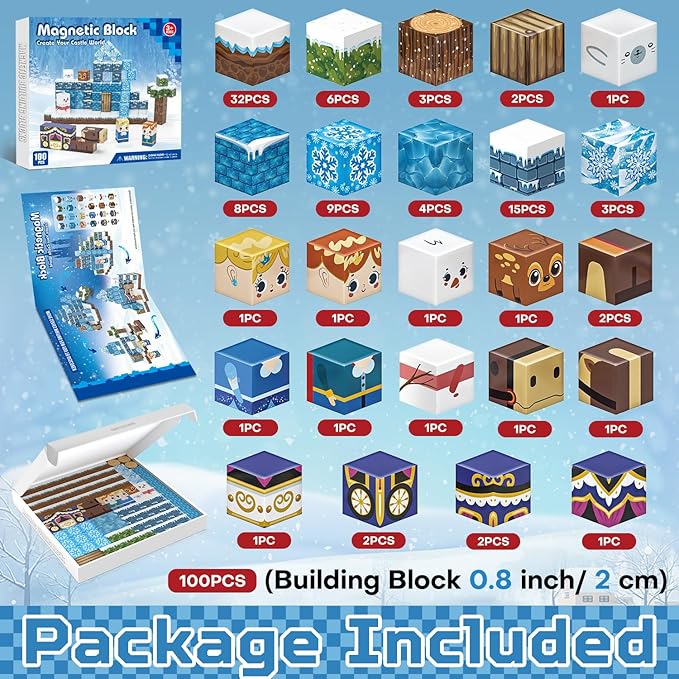 100PCS Magnetic Blocks, Magnet Building Blocks for Kids Age 4-8, Magnetic Cubes Sets for Frozen Princess Castle Build, Magnet Cubes Tiles Toys for Girls Age 3+ Years Old Birthday Gift