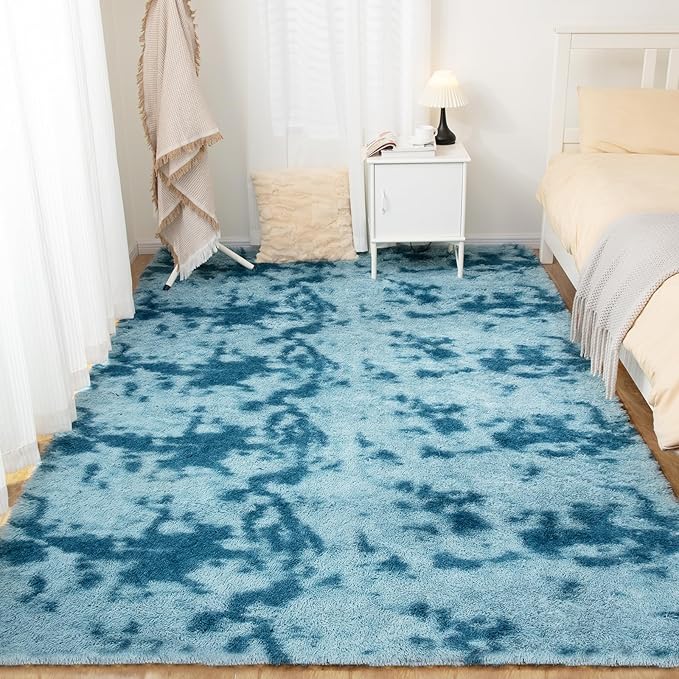Luxury 4x6 Area Rug, Ultra Soft Rugs for Living Room, Plush Carpet Rugs for Bedroom, Non-Slip Indoor Rug for Nursery, Study Room, Playroom, Home Decor, Tie-Dyed Blue