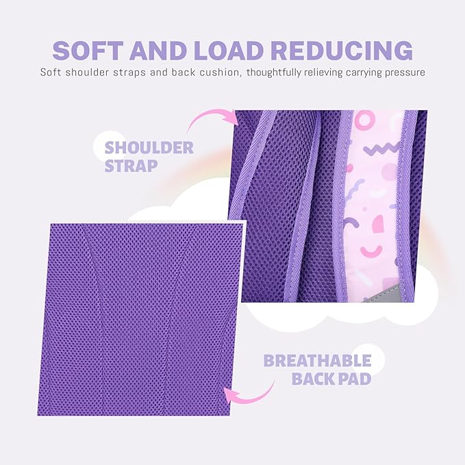 mygreen 3PCS Kids Backpack Set - Waterproof Bookbag with Lunch Box for Girls Ages 3-12, Adorable Cartoon Prints for School & Outdoor Use Purple Unicorn