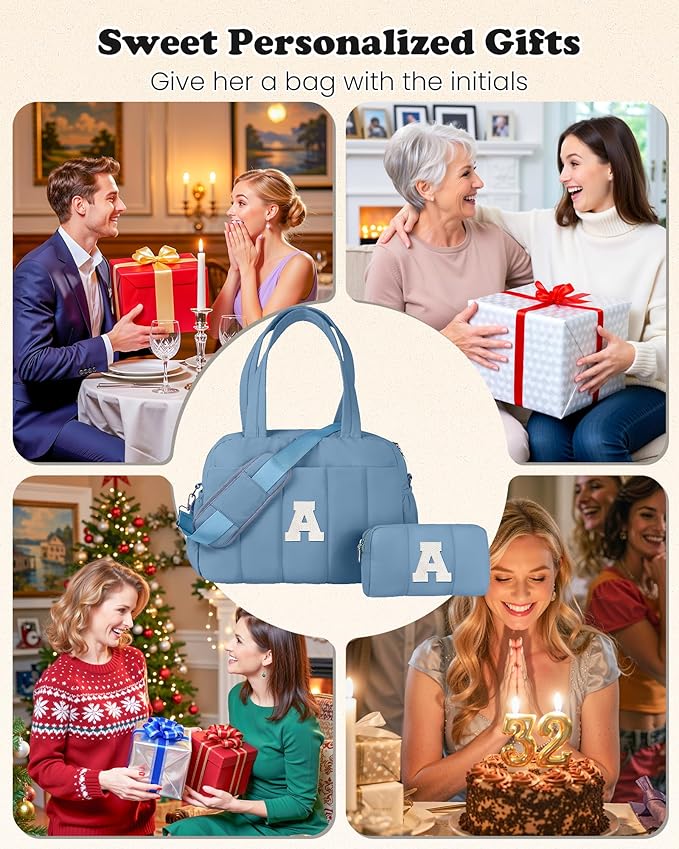 Birthday Gifts for Girl-Initial Duffle Bag, Yoga Bags for Women，Overnight Bag with Wet Pocket，Lightweight Work Bags Personalized Gym Tote with Makeup Pouch