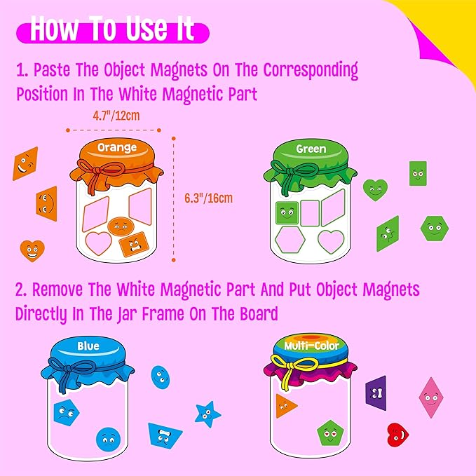 12 Pieces Magnetic Color Sorting Toys, 60 Color & Shape Magnets, Early Educational Sorting Set for Refrigerator Whiteboard Baby Toddlers Kids