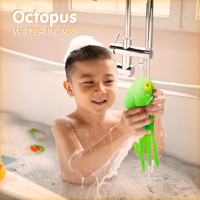 4E's Novelty Octopus Water Balls - Pack of 6 - Pool Toys for Kids Sensory Absorbent Water Splash Balls Bomb, Toddler Bath Toy, Swimming Pool Floating Swim Toys Outdoor Activity & Game