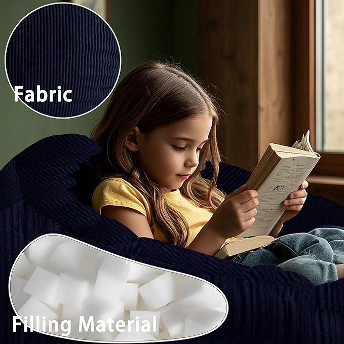 ENBAOHUI 3FT Memory Foam Bean Bag Chairs for Teens or Kids with Filling Bean Bag Sofa with Handle Super Soft Washable Corduroy Fabric Lazy Sofa 3 Foot Dusty Pink
