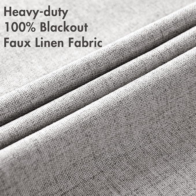 MIULEE Linen Texture Curtains for Bedroom Solid 100% Blackout Thermal Insulated Greyish White Curtains Grommet Room Darkening Drapes for Living Room Nursery 52x96 Inch (2 Panels)
