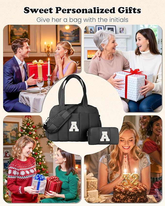 Women Duffle Bag with Initial, Personal Item Travel Bags，Stuff for Teen-Gym Bag with Wet Pocket，Lightweight Travel Bags Personalized Tote with Makeup Pouch