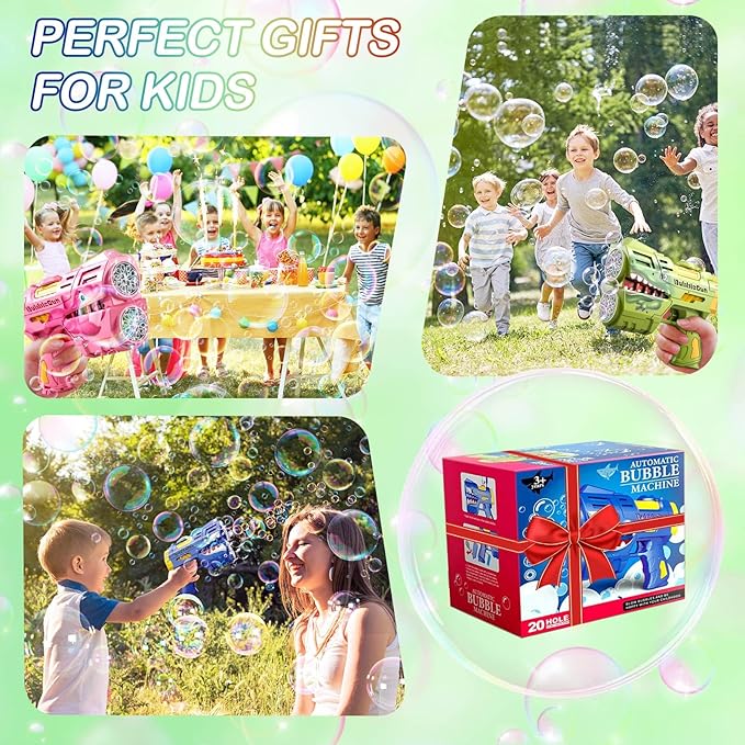 2 Pack Bubble Guns for Kids, Rechargeable LED Light Up Dinosaur Bubbles Machine Blower with 4 Bottles Refill Solution for Toddlers 4-8, Wedding Party Birthday Gift