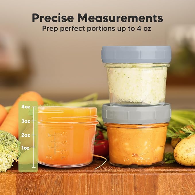 KeaBabies 12pk 4oz Glass Baby Food Containers with Lids - Leak-Proof, Microwavable Small Glass Jars, Baby Purees & Toddler Snack Storage Containers, BPA-Free, Dishwasher & Freezer Safe (Slate)