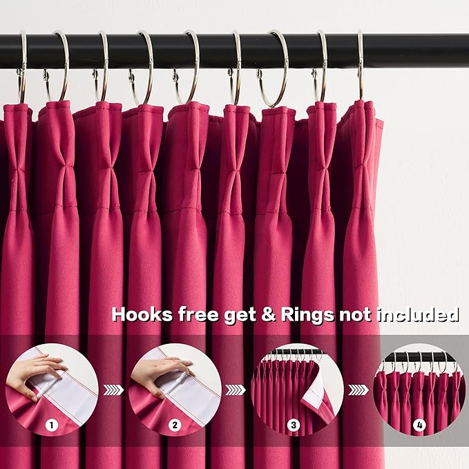 KEQIAOSUOCAI Hot Pink Fuchsia Pinch Pleated Curtains Blackout 84 Inches Long, Room Darkening Pleat Curtain for Kids Nursery Bedroom Window Panels with Hooks Magenta Drapes 40 x 84 Inch