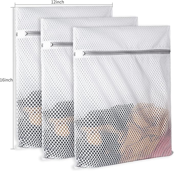 3Pcs Durable Honeycomb Mesh Laundry Bags for Delicates 125gsm Net Fabric Durable and Reusable Delicate Wash Bag,Organization Bag for Lingerie,Sock,12 x 16 Inches(3 Medium)