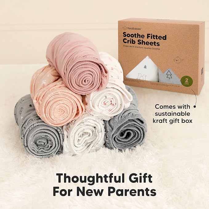 KeaBabies 2-Pack Organic Crib Sheets for Boys, Girls - 52x28 Fitted Crib Mattress Sheet Neutral, Breathable Jersey Cotton Cover for Baby Bed, Toddler Mattress, Soft & Cute Prints (Cloud)