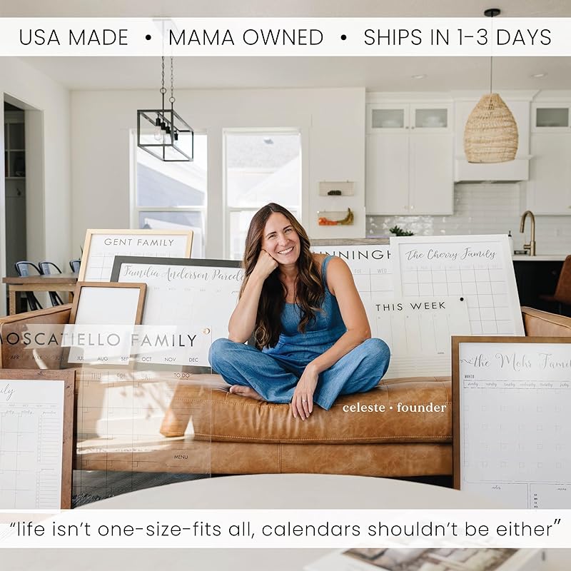 Personalized Clear Acrylic Calendar for Wall, Calendar Whiteboard for Wall, Dry Erase Wall Calendar, Wall Calendar Organizer System for Home (Block, Black, 23"W x18.5"H)