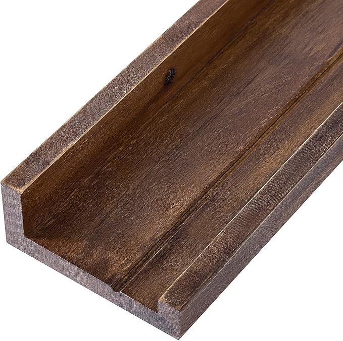 AZSKY 24 Inch Floating Shelves Rustic Wood Wall Shelf Deep Dark Walnut Floating Shelves a Set of 3 Hanging Narrow Picture Photo Ledge Shelves Wall Mounted Bathroom Bedroom Kitchen Office Décor